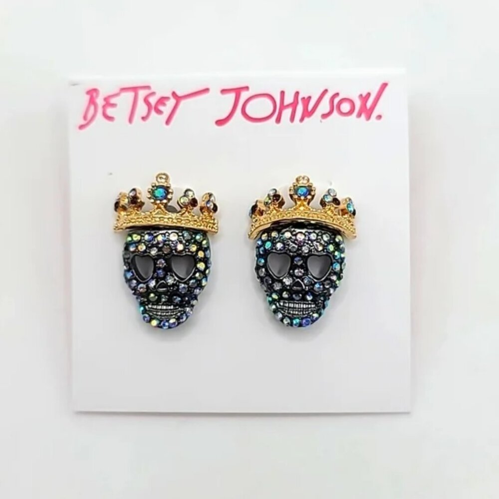 Betsey Johnson Crystal Skull Crown Day of the Dead Studs